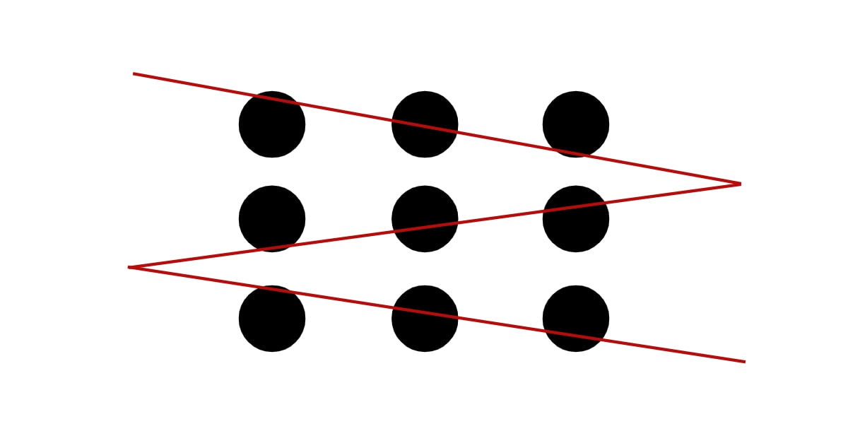 صورة الحل الثاني لأحجية النقاطة التسعة التفكير خارج الصندوق